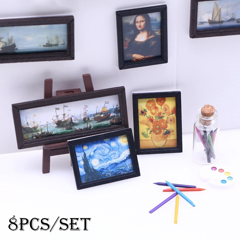 8Pcs/Set 1:12 Dollhouse Miniat - Miniature Painting Set ulasan dan harga