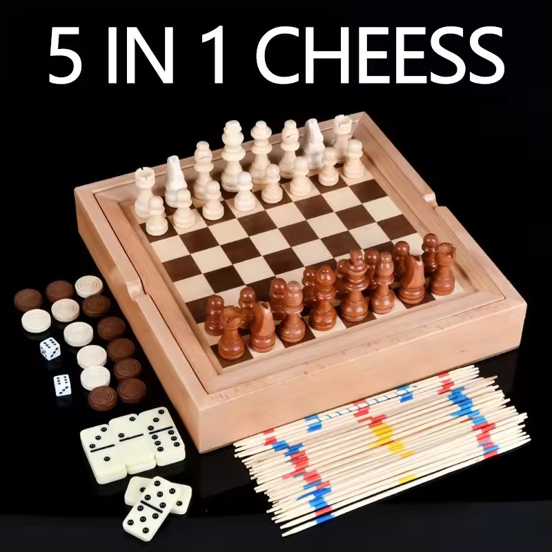 5 in 1 Wooden Chess Board Hand - Board Game Yearbook ulasan dan harga